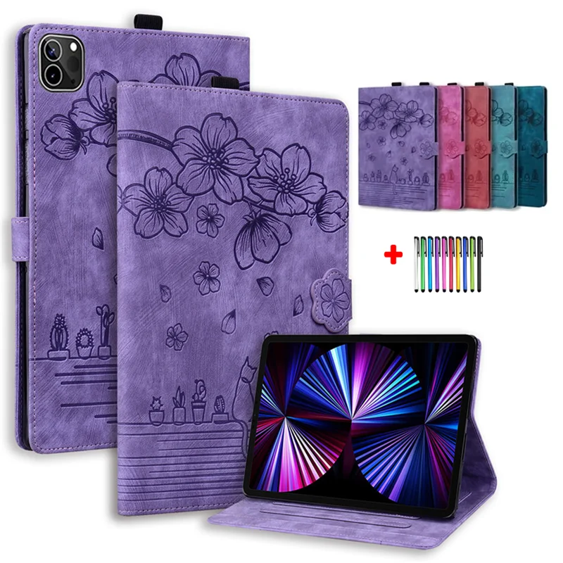 Elegant Floral Butterfly Tablet Case for 11-Inch Devices - Premium PU TPU Protective Cover with Card Holder + Bonus Gift