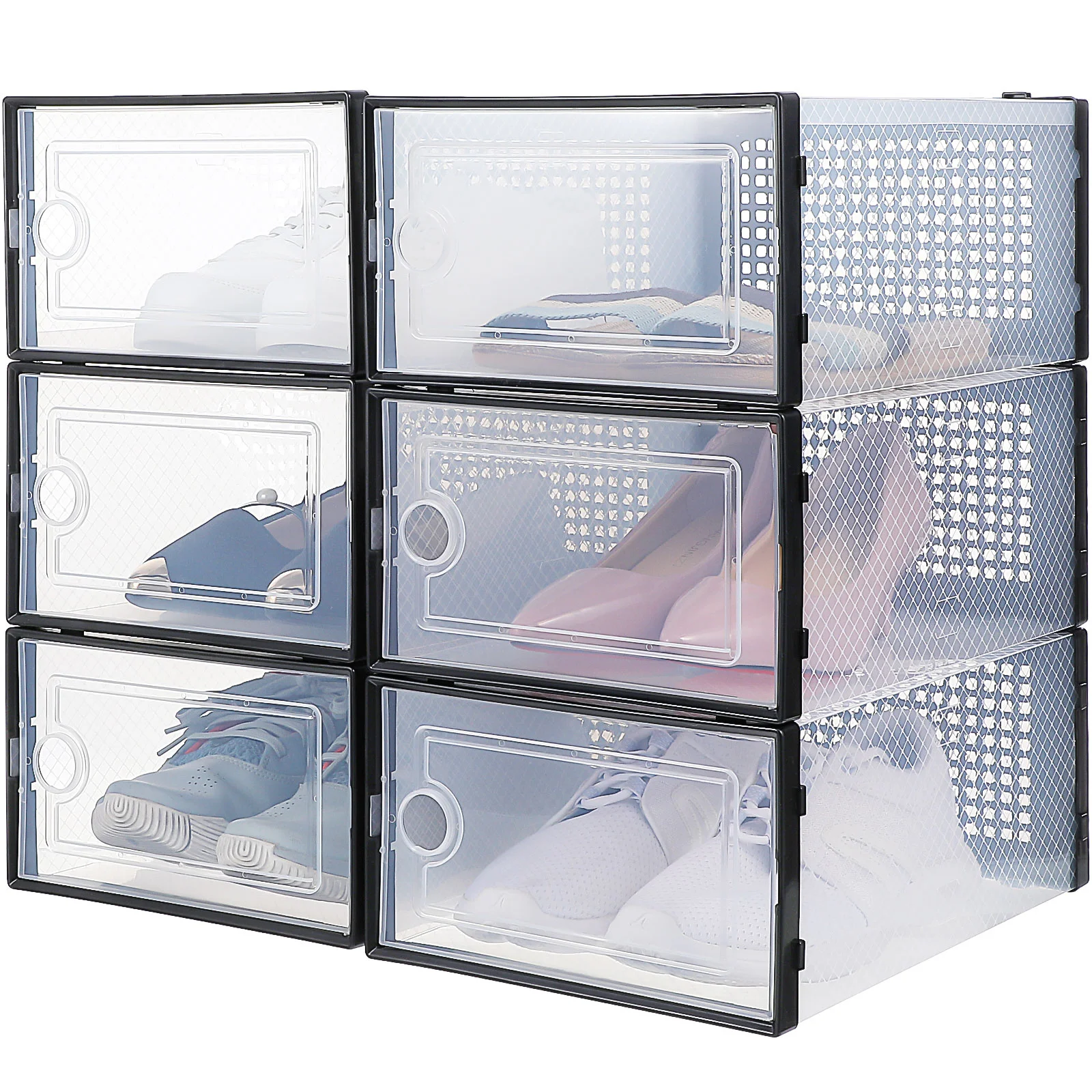 

6pcs Shoes Organizers Clear Shoe Storage Boxes Stackable Sneakers Displaying Boxes