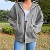 Autumn Fleece Hoodie Solid Color Hooded Korean Fashion Sweatshirts Long Sleeve Top Drawstring Pockets Loose Zipper Black Hoodies 3