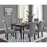 Urban Style Counter Height Dining Set Table and 6 Chairs Solid Wood Grey Button Tufted Back Stately Turned Legs Driftwood Finish 1