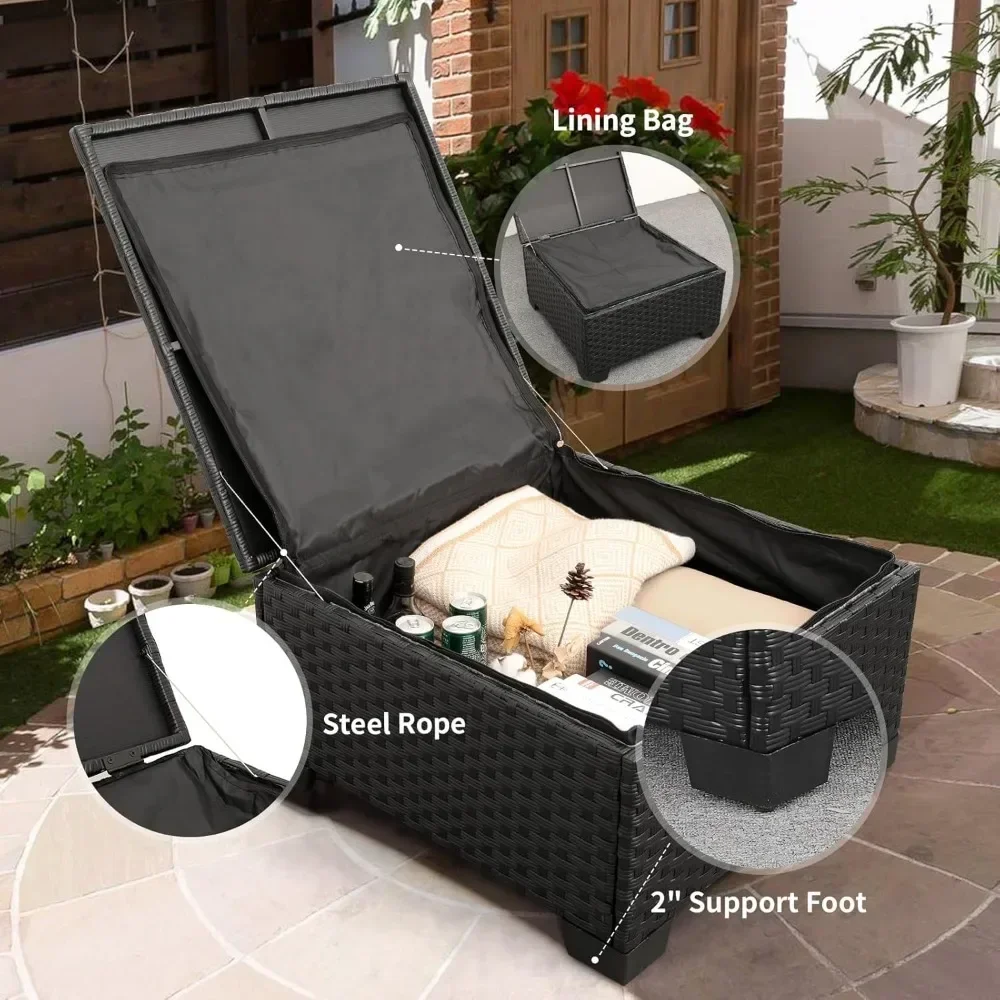 Outdoor Furniture 3-Piece Set Willow Terrace Furniture Segmented Sofa, Coffee Table with Storage, Non Slip Mat Waterproof Cover 5