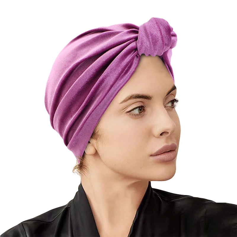 

New Women Velvet Top Knotted Turban Caps Winter Warm Muslim Hijab Hat African Twist Headwrap Bonnet Ladies India Hat Chemo Cap