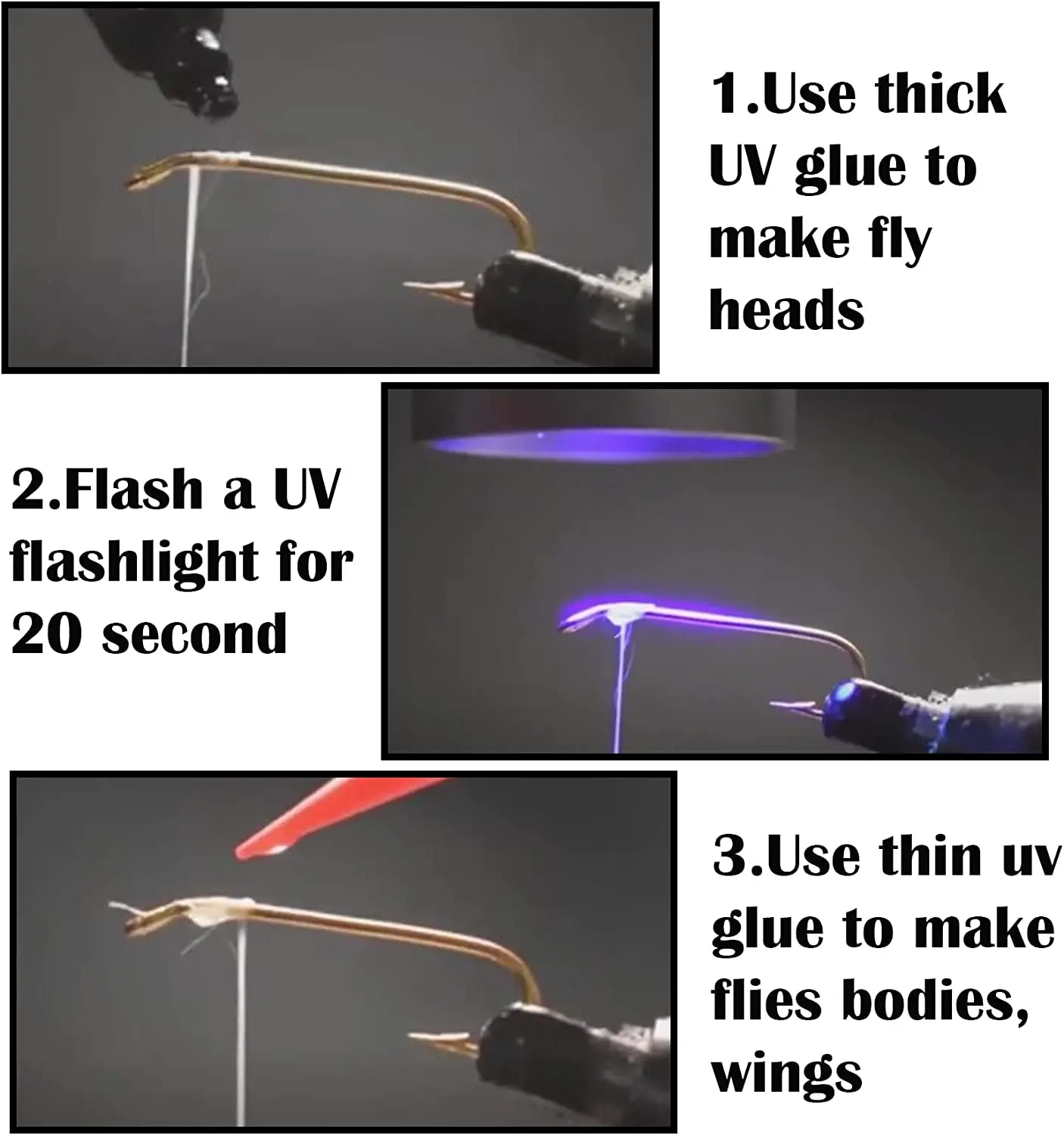 Eupheng Fly Tying UV Resin Thick Thin Flex Fly Tying Head Cement for Building Flies Heads Bodies and Wings&Gluing Eyes fly tying resin