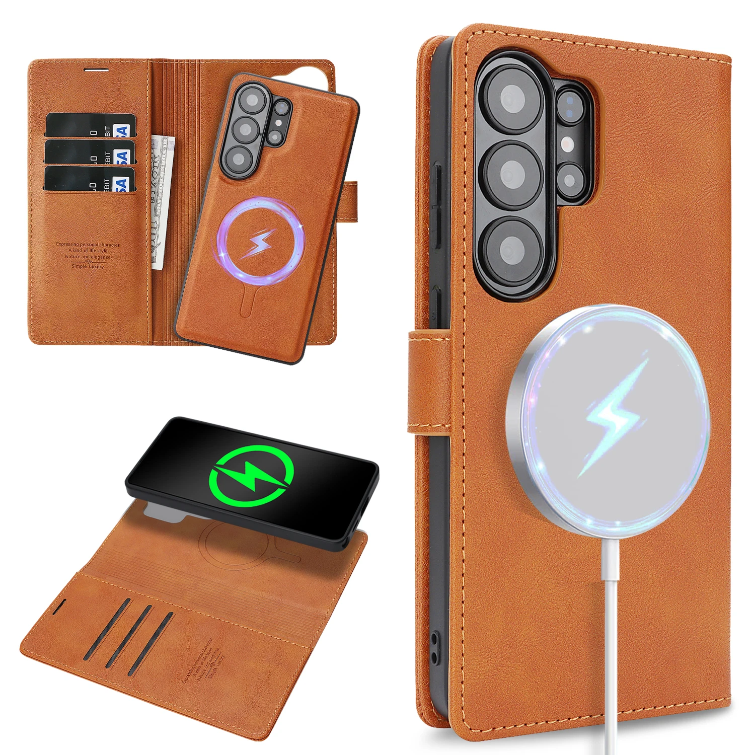 Premium 2-in-1 Detachable Magnetic Leather Wallet Case with Wireless Charging Compatibility