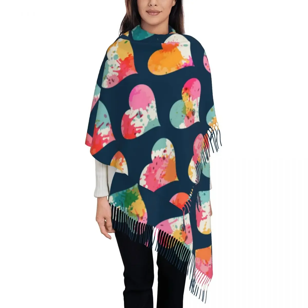 

Valentine's Day Colorful Hearts Women's Tassel Shawl Scarf Fashion Scarf