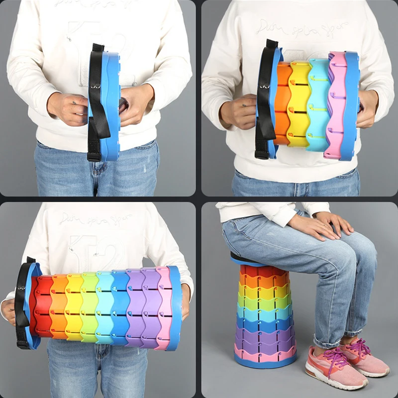The Latest Portable Fun Casual Round Folding Chair Adjustable Plastic Fishing Stool Rainbow Telescopic Stooltool