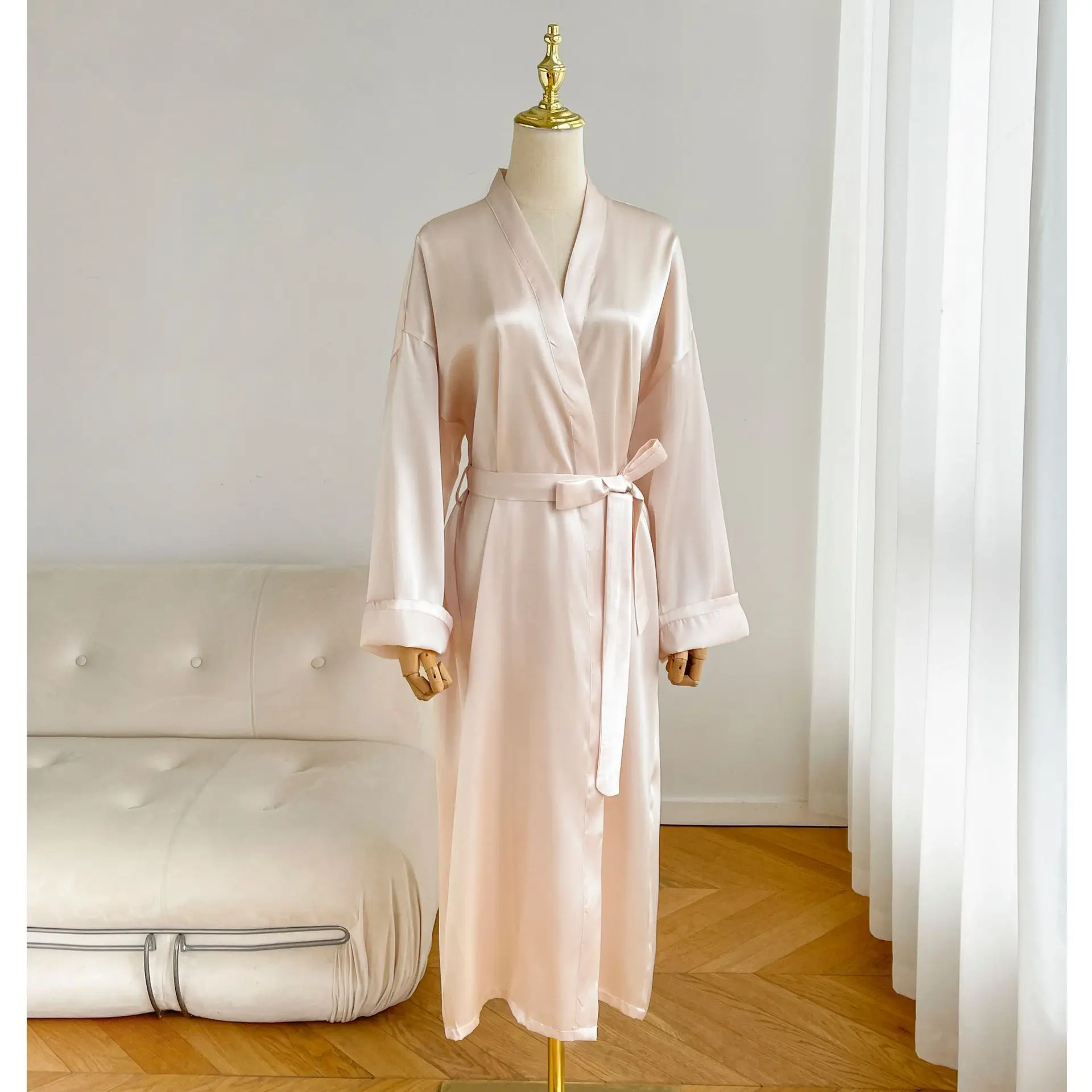 Accappatoio Kimono Da Donna In Raso Leggero - Vestaglia Con Scollo A V E Tasche - Per Sposa, Damigella, Matrimonio, Pigiama Party - Vari Colori - 4