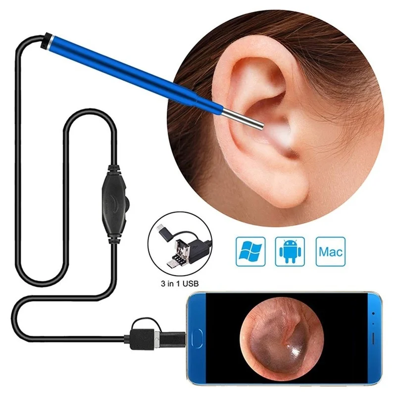 

3 in 1 Ear Spoon Cleaning Tool Android Type C USB 3.9mm Medical Otoscope Inspection Camera Borescop Ear Nasal Earpick Endoscope