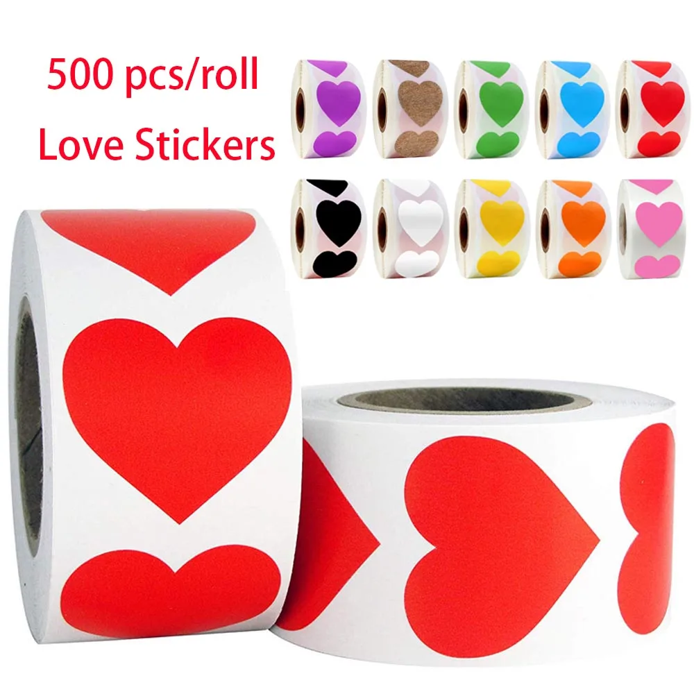 500pcs/roll Heart-Shaped Love Stickers Seal Labels Scrapbook for Gift Packaging Birthday Party Supplies Cute Stationery Sticker 500pcs holographic color heart shaped stickers wedding gift seal labels decor stickers kids reward foil star stationery stickers