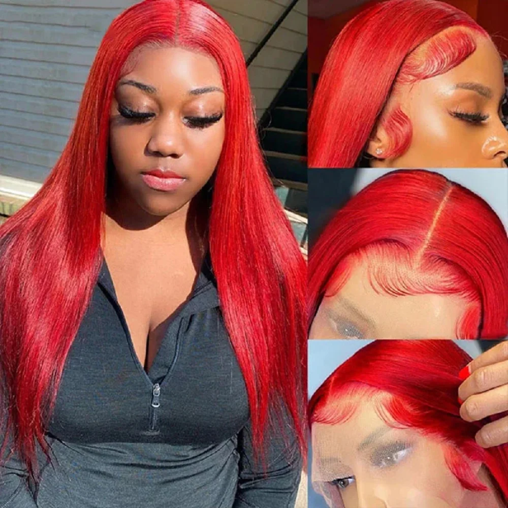 Hot Red 13x6 Hd Lace Frontal Human Hair Wigs Preplucked Burgundy Colored Wigs Human Hair Brazilian 13x4 Lace Front Red Wig 4