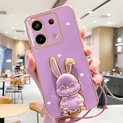 Plating Rabbit Holder Lanyard Case - Silicone Stand Cover for RedmiNote13 Pro plus (TZSS Cherry Purple)