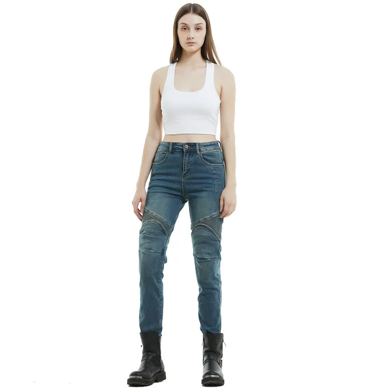 여성용 오토바이 라이딩 진, 모토크로스 나이트 보호 팬츠, 메쉬 통기성 캐주얼 바지, 소녀들을 위한 슬림핏