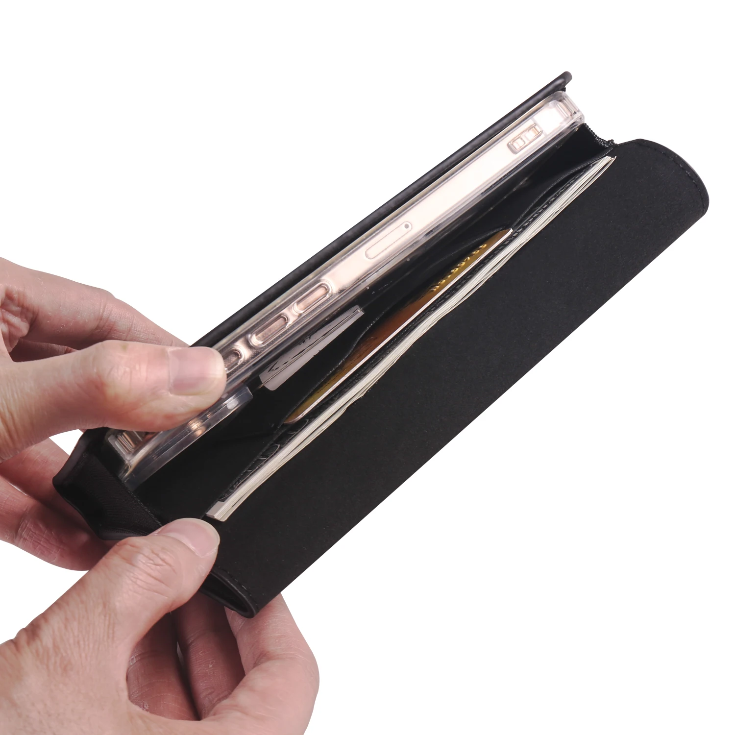 Universal Horizontal Elastic Waist Phone Pouch with Card Pocket - PU Material Holster