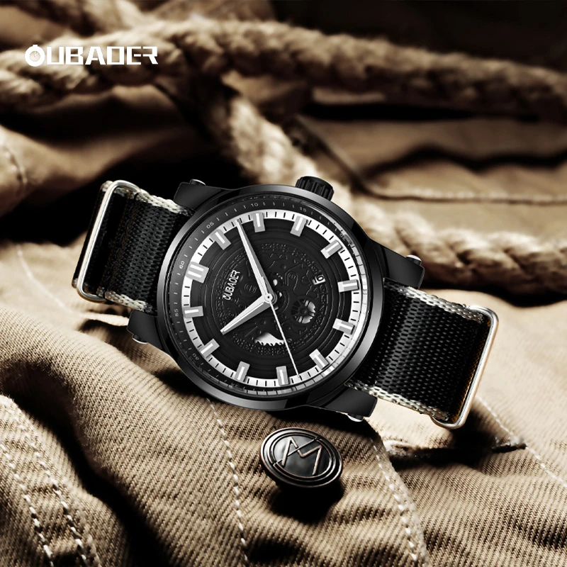 Oubaoer 2023 special creative nylon fashion trend fashion quartz movement luminous waterproof nylon men's quartz watch