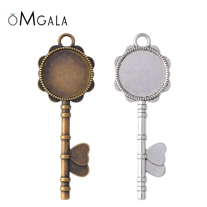 

10PCS Key Pendant Setting Cabochon Base Cameo 20mm Vintage Flower Carved Tray For Diy Resin Jewelry Making Accessories Findings