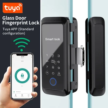 Tuya 앱 제어 슬라이딩 유리 잠금 장치, 지문 스마트 잠금 장치, 블루투스 13.56Mhz RFID 전자 단일 이중 유리 도어 볼트 잠금 장치