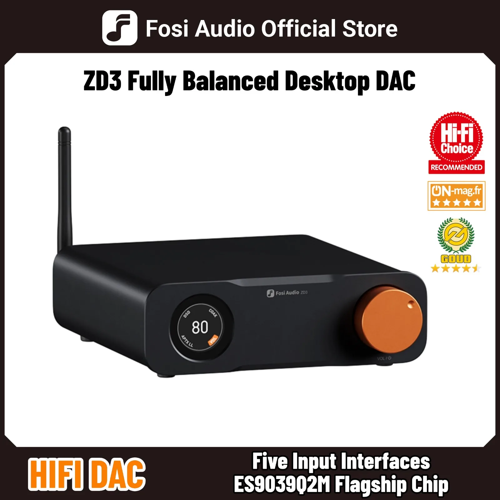 Fosi Audio ZD3 Bluetooth USB デスクトップ DAC ARC 入力、ES9039Q2M