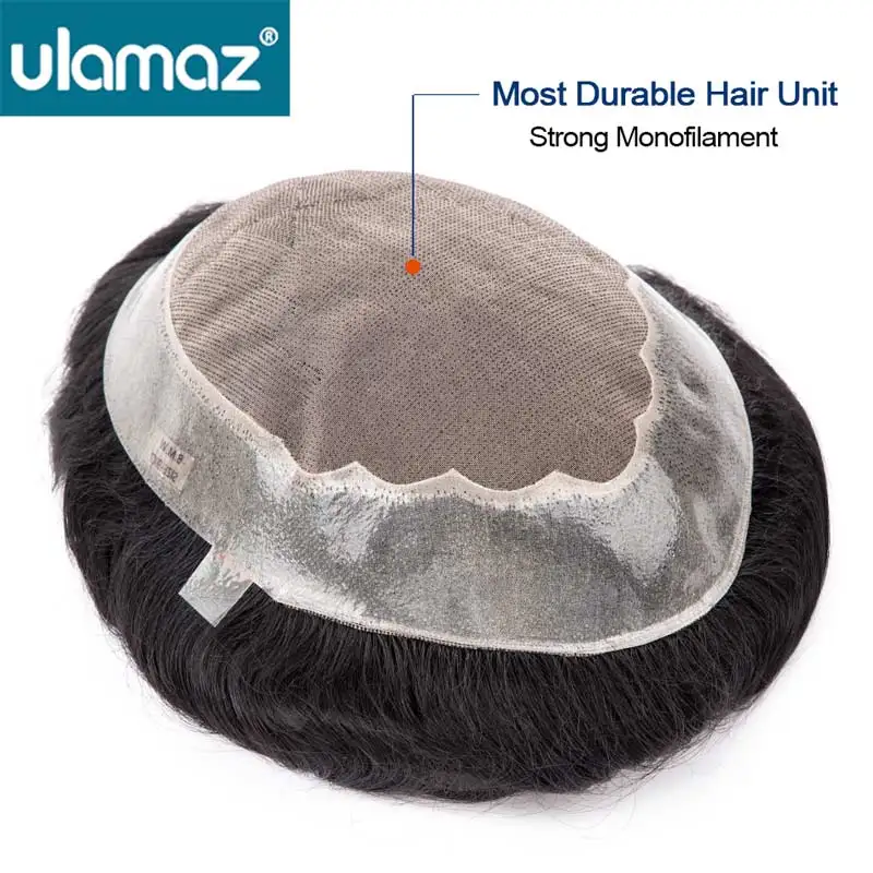 Mono & Skin Capillary Male Hair Prosthesis Toupee Mens Wig Hair Replacement System Unit Human Wig For Men Realistic Man human hair toupee
