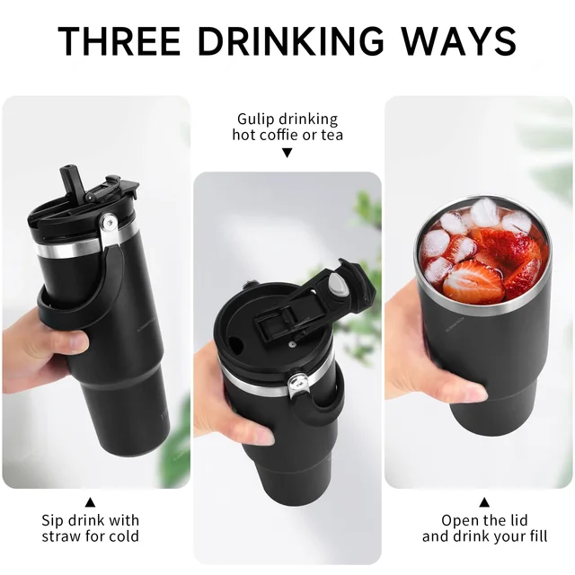 Tyeso Tumbler with Handle Straw Lid Insulated Stainless Steel Double Walled Vacuum Water Bottle Home Sport Travel for Hot Cold 3