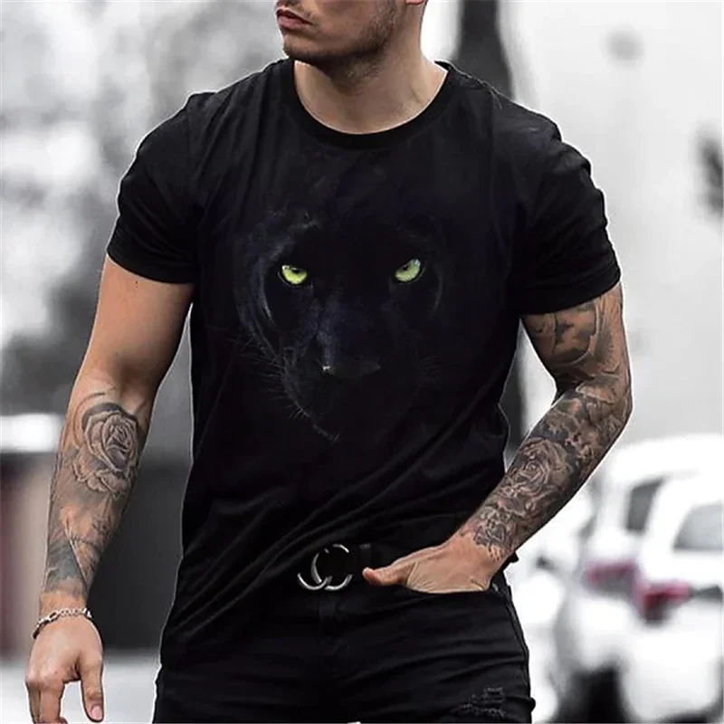 

Summer Men's T-shirt Animal Graphic Tees Pullover O Neck Wolf Print 3d Oversized Designer Tops Black Casual Vintage Male Clothes