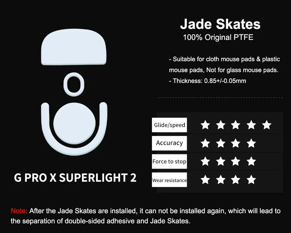 로지텍 G Pro X Superlight 2용 제이드 스피드 PTFE 마우스 스테이트, 둥근 모서리, 매우 부드러운 교체용 발