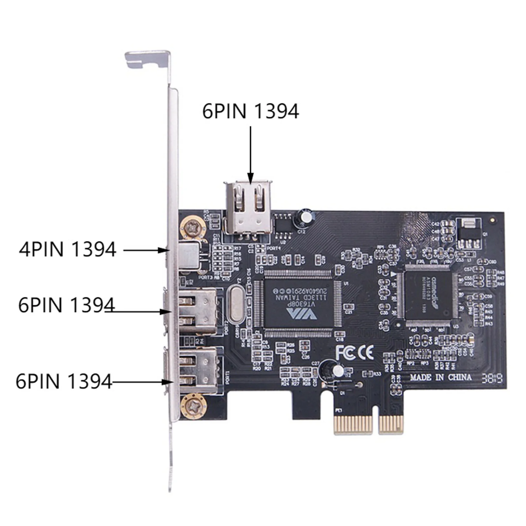 PCI-E-1394A 카드, PCI-E 1.0 X1-IEEE 1394A 4 포트 파이어와이어 카드, 지지대 1440X1080 해상도, 0.8M 1394A 케이블 포함