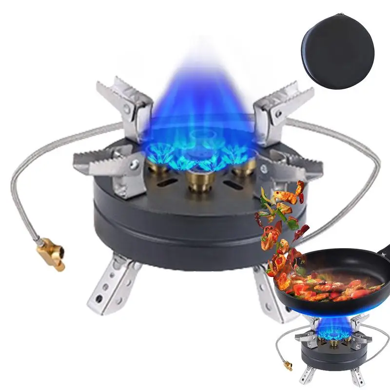 

Camping Heater Stove 5 Copper Fire Holes Windproof Camp Burner Stove With EVA Storage Bag 13800W Thick Base BBQ Fire Stove