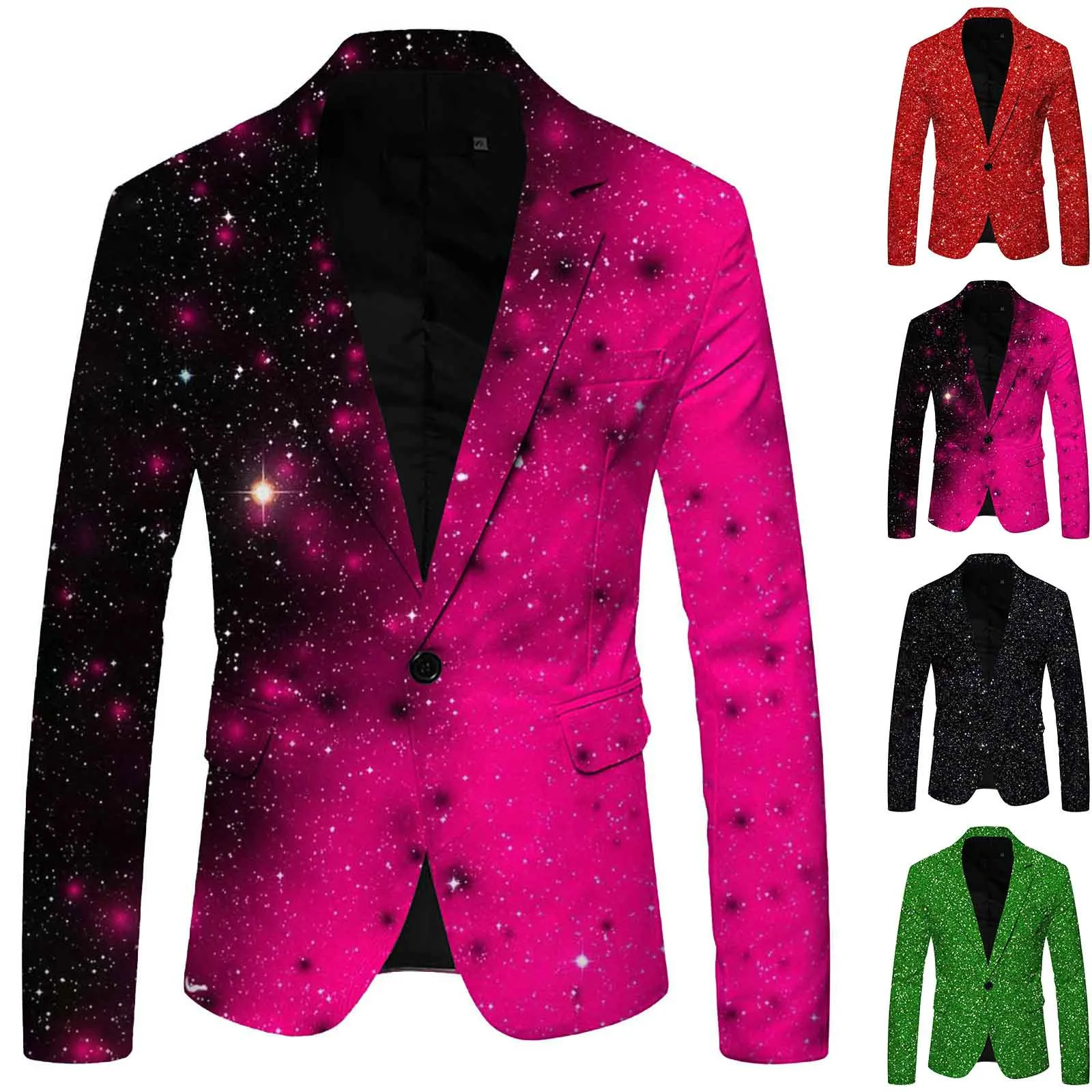 

Men'S Suit 3d Sequin Suit Printed Pocket Lapel Button Up Suit Blazers Two Social Outerwear Coat Casual Wedding Jacket Coat