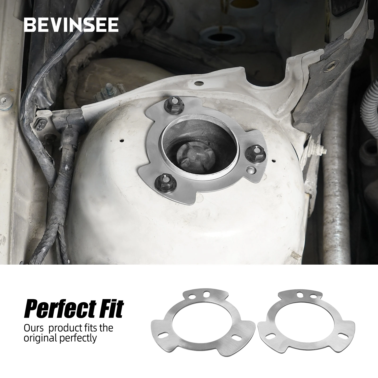 Vordere Stoßdämpfer-Verstärkungsplatten aus Edelstahl für BMW E46 320i 323i 325i 328i 330i 323Ci 325Ci 325Xi 328Ci 330Xi – Detail 2