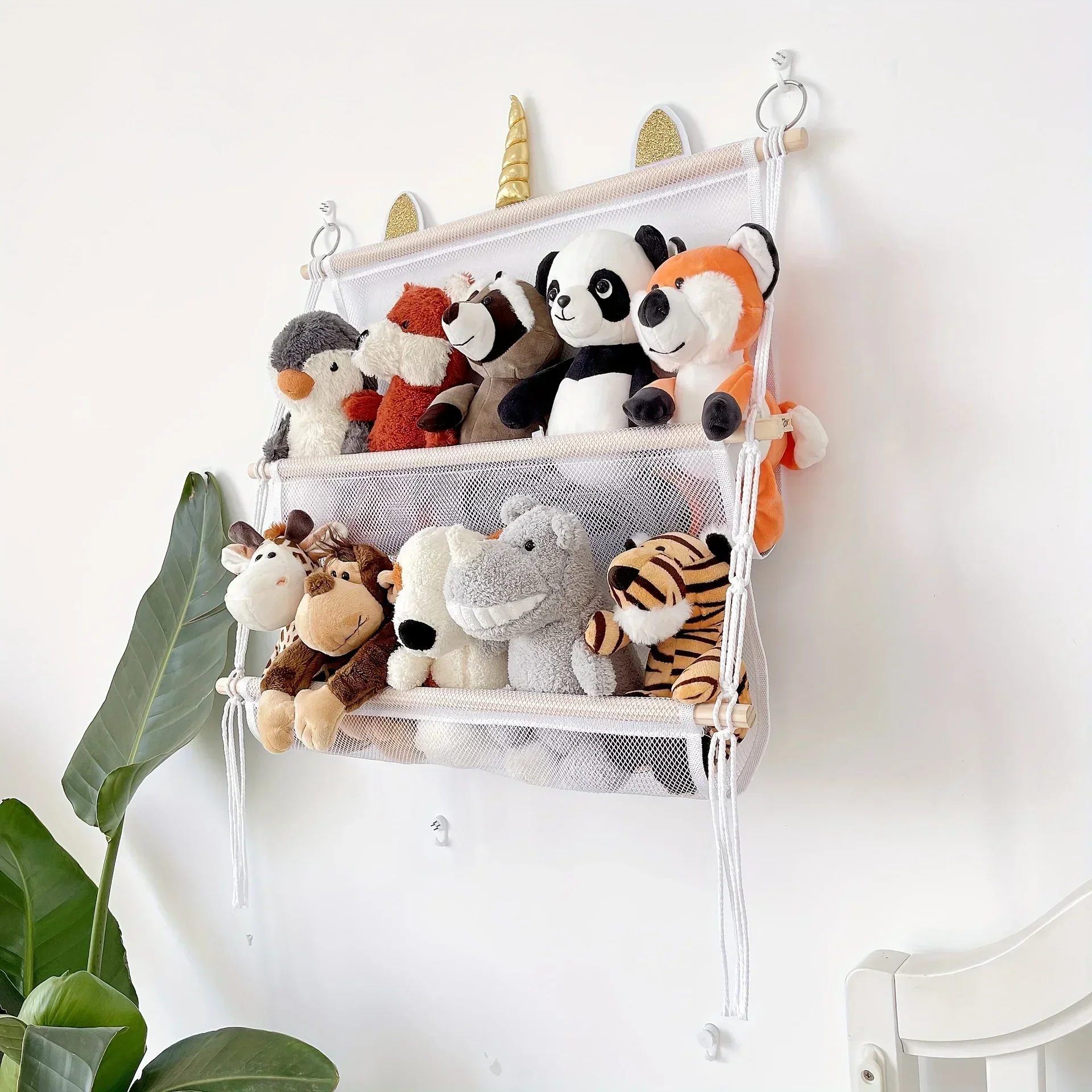 1 portaoggetti per animali di peluche sopra la porta con 4 tasche