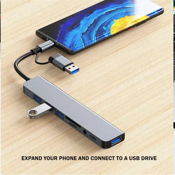 MZX 8 in 1 USB Hub Type A C 3 0 Concentrator Docking Station Multi Adapter SD TF Card Reader Audio Multi-hub Dock Splitter Hubs 6