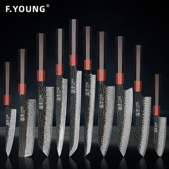 F.YOUNG Coltello da cuoco giapponese Coltelli da cucina professionali in acciaio di Damasco Affettatura di carne Sashimi Utilità Utensili da cucina forgiati a mano 1