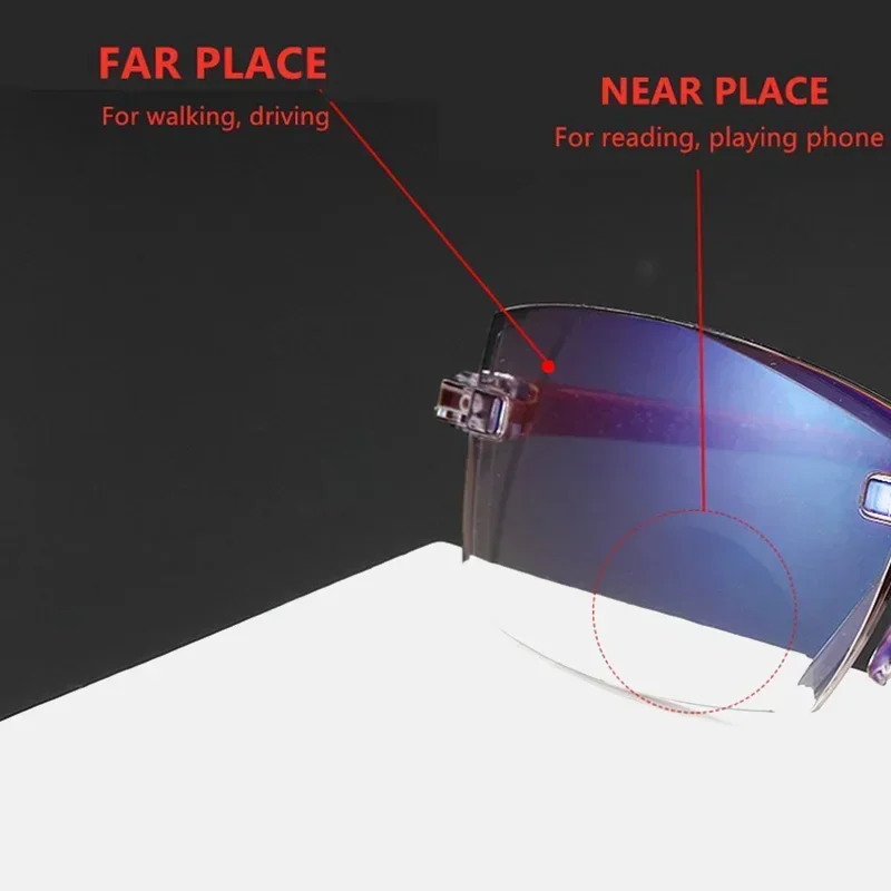 Reading Glasses Far and Near Dual-use High-tech Anti-blue Light Simple Slice Frameless Anti-radiation 0 To +4.0