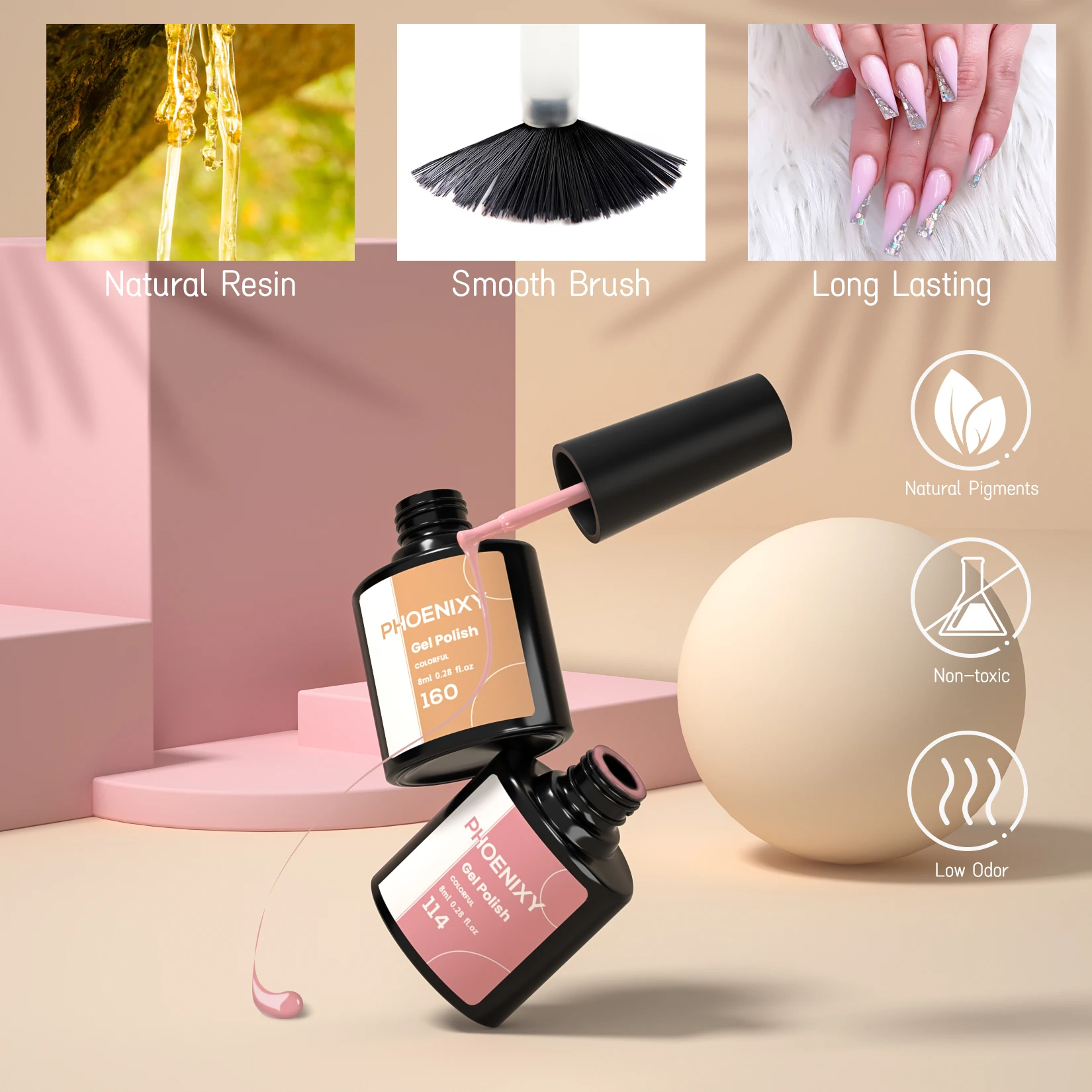 PHOENIXY 8ML Gel Nail Polish Semi Permanent Gel Varnish 162 Colors Soak Off LED UV Gel Nail Varnishes Base Top Coat Nail Art Gel 4