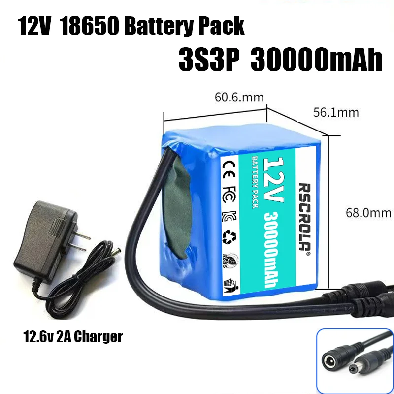 12V 20Ah-50Ah 3S5P 18650 Lithium Ion Battery Pack with BMS + Charger Super Large Capacity Rechargeable DC12.6V image 15