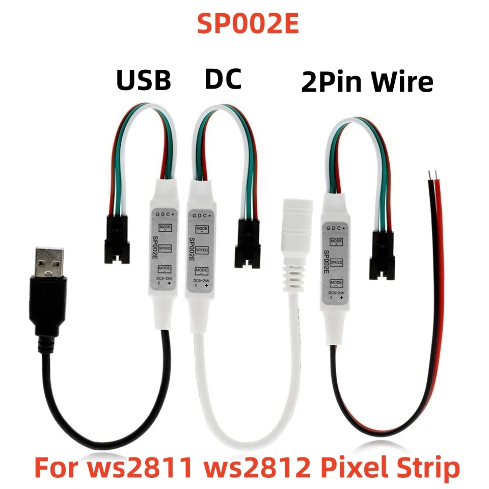 DC5-24V SP002E LED Pixel Controller Mini 3 Key USB/DC Plug Led Controller for WS2811 WS2812B Addressable Magiccolor Strip String