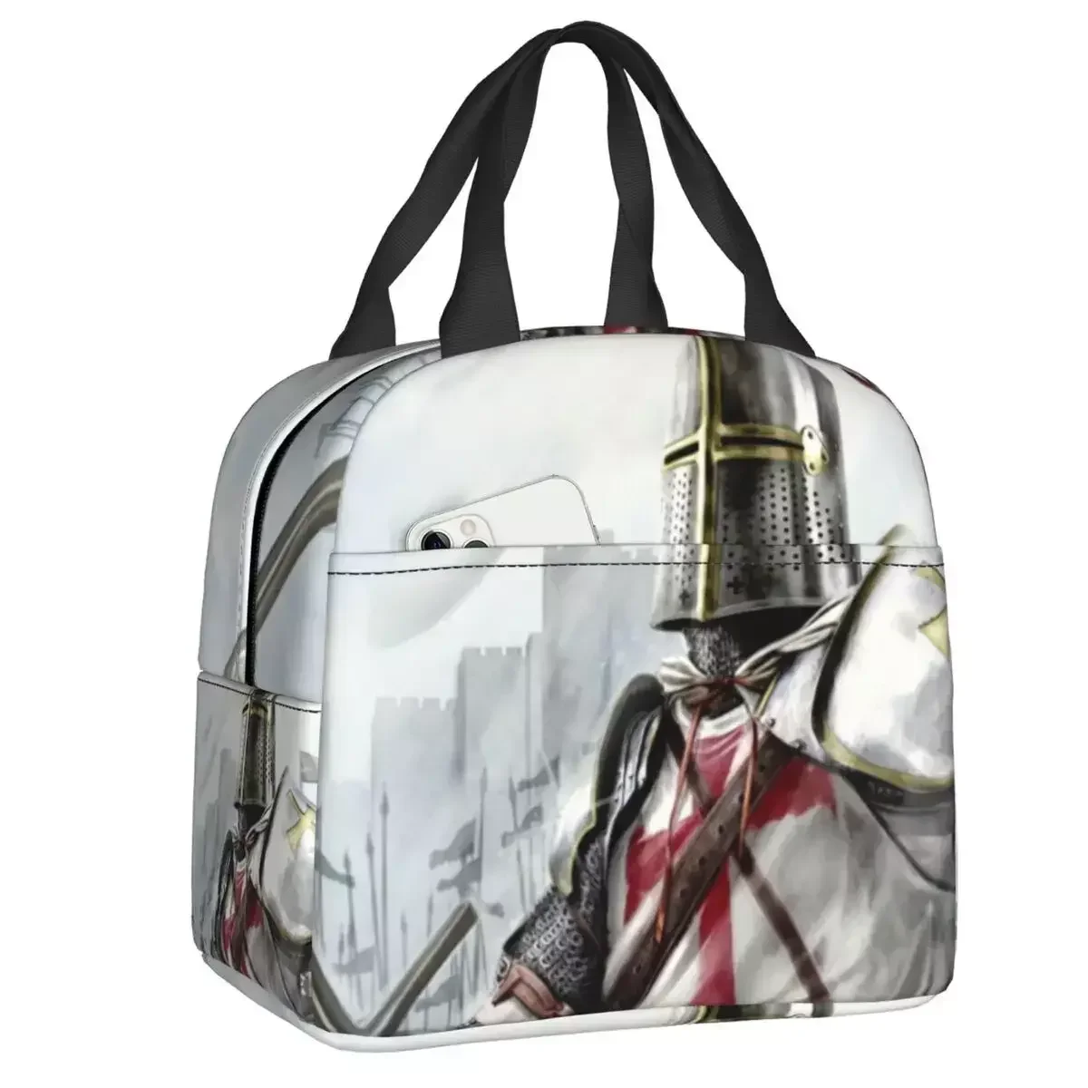 

Knights Templar Cross Cross Flag Thermal Insulated Lunch Bag Women Crusades Portable Lunch Tote Outdoor Picnic Storage Food Box