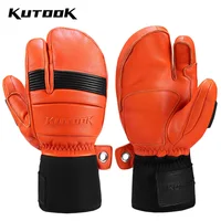 KUTOOK Goat Skin Winter Ski Gloves Mittens Thermal Skiing Snowboard Gloves for Men Leather Mountaineering Protection Accessories 1