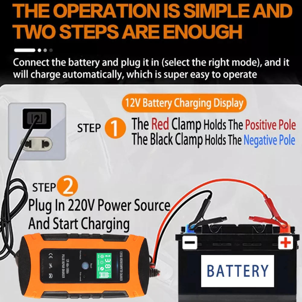 12V 10A Car Battery Charger Lcd Touch Screen Display Automatic Smart Battery Charger Pulse Repair Chargers Wet Dry Lead Acid