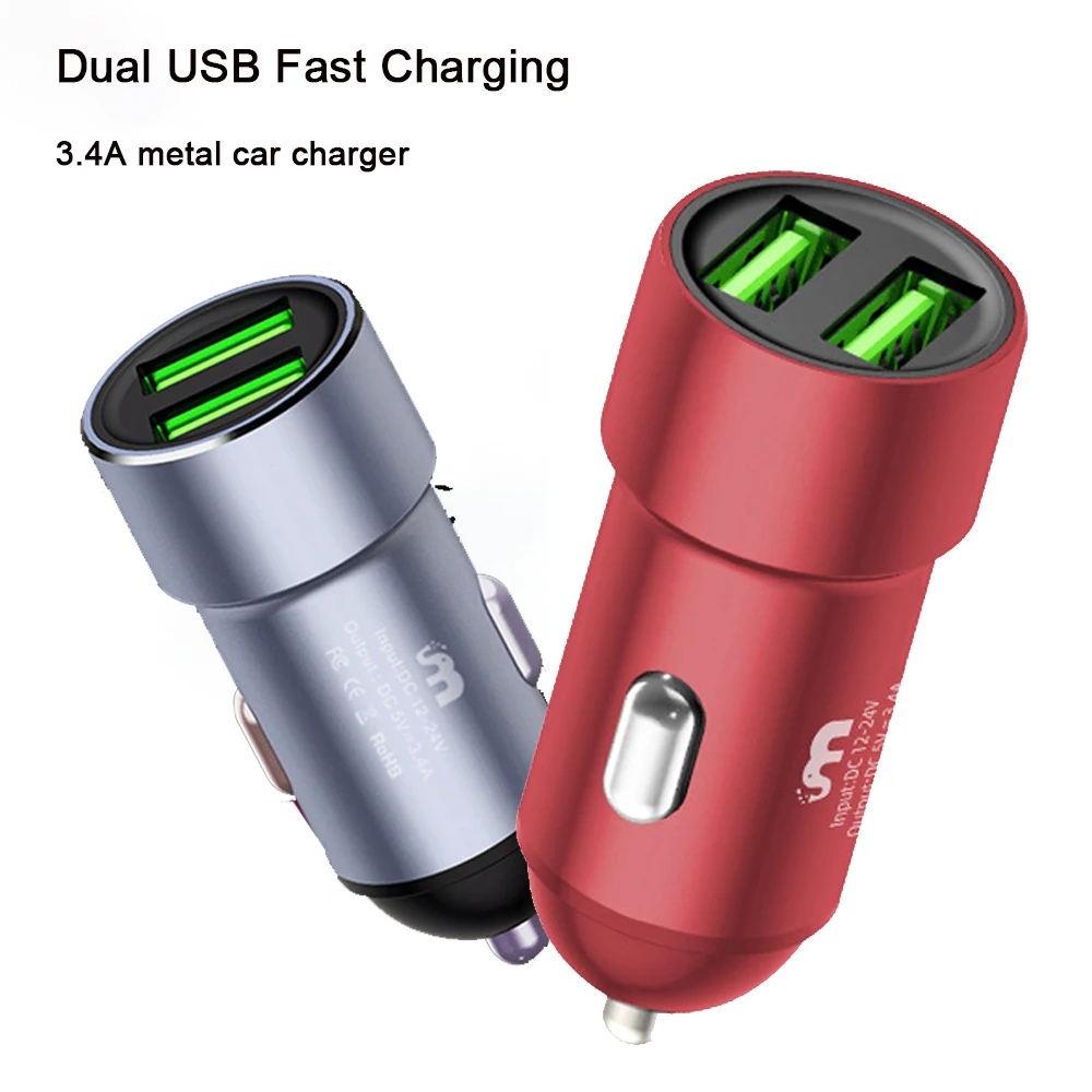 Metal Dual Port Fast Car Charger for Universal Vehicles