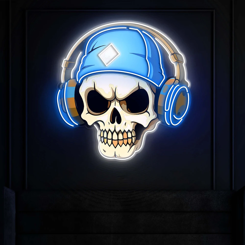 

Skull Headphone LED Neon Light, Wall Decor for Rooms and Bars, Gift for Game Room,Eye-catching Skull Headphone Neon Lights