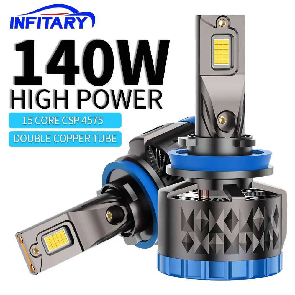 Infitary H7 H4 LED Car Headlights 140W High Power CANBUS Bulb H8 H9 H11 HB3 9005 HB4 9006 Lamp Double Copper Tube Lights For Auto