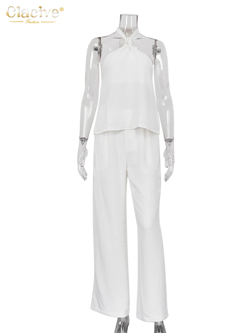 Clacive Summer White Linen Two Piece Set For Women 2023