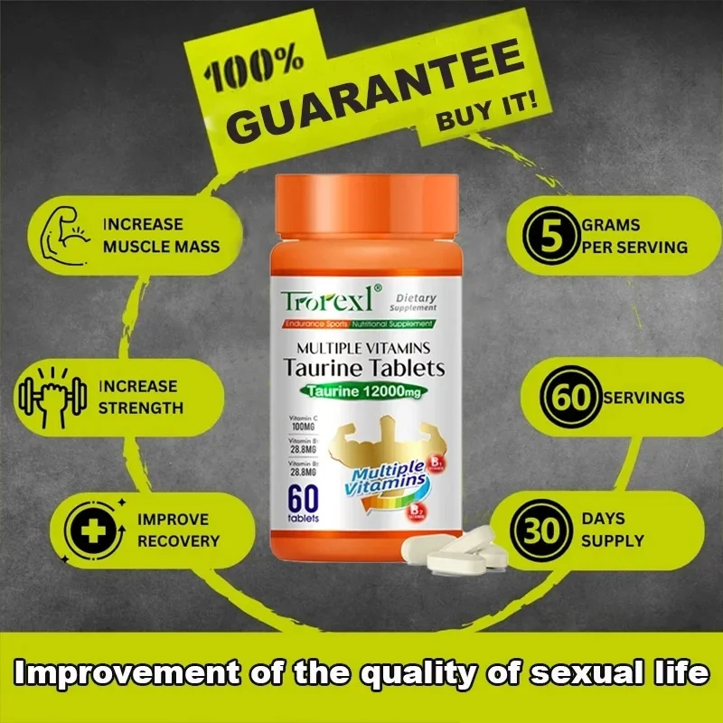 Organic Taurine Pills 60 Tablets Pure Non-GMo Supports Reproductive Health Natural Energizer health product tablets,health supplement