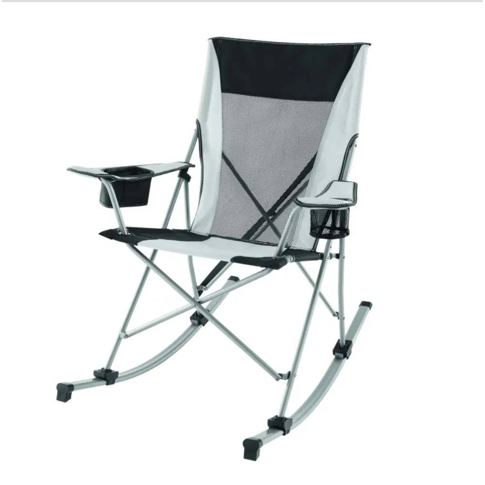 

Detachable Rockers Folding Camping Chair Gray and Black Nature Hike Chair Adult Portable Folding Chairs Lightweight Furnishings