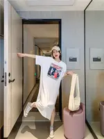 Loose Summer T-irt Women's Knee-Length Lazy Sle Printed Straight Tube Skirt Maxi Dr Korean Personali Outerwear