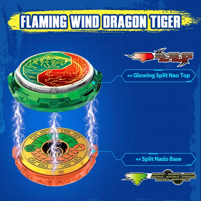 Infinity Nado 6 Split Series-Flaming Wind Dragon Tiger Deluxe Sword Launcher with Detachable Scabbard & Flashing Spinning Top 4