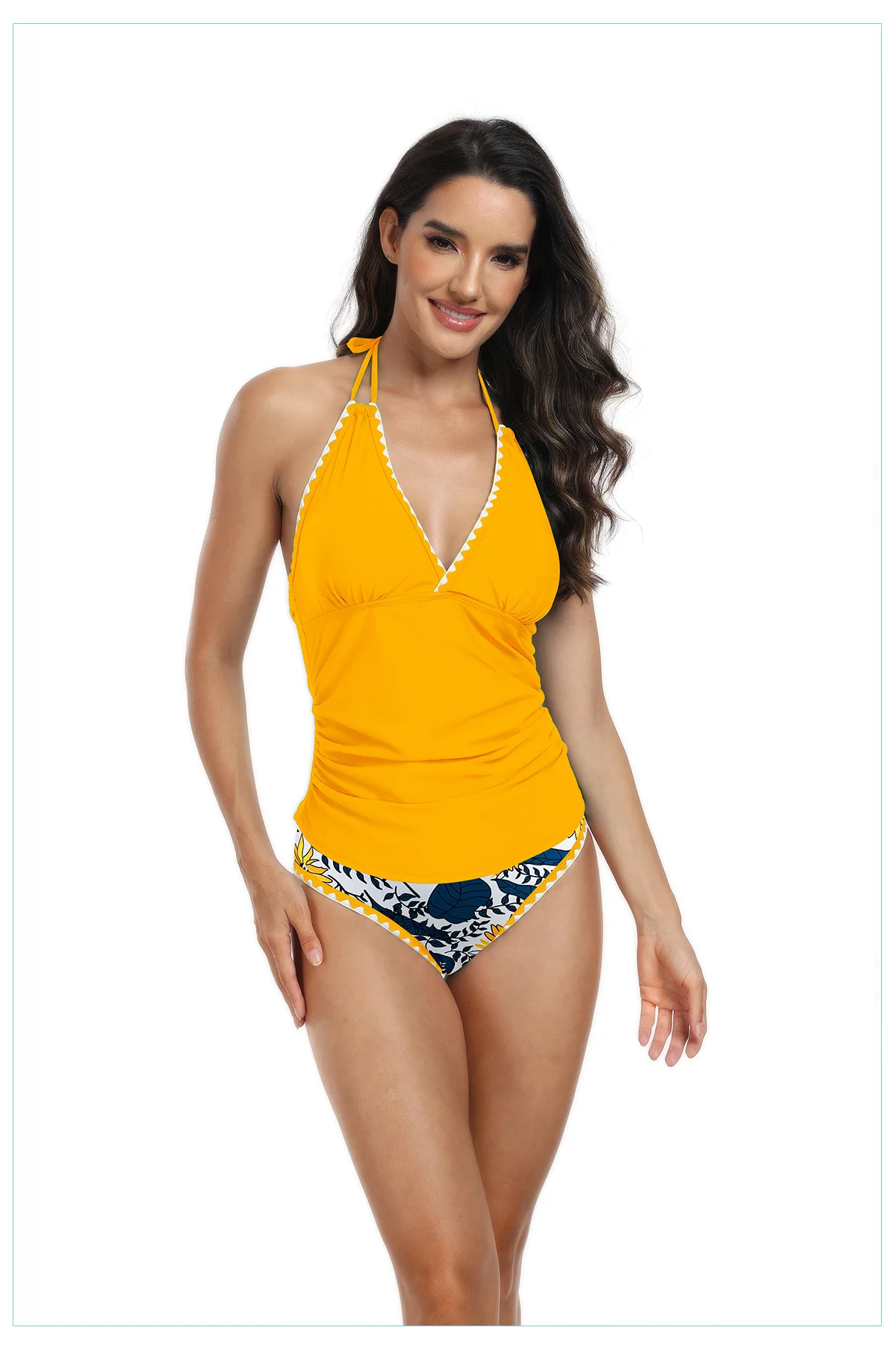 New European and American swimsuit women's large-size split swimsuit European and American flower bud edge bikini