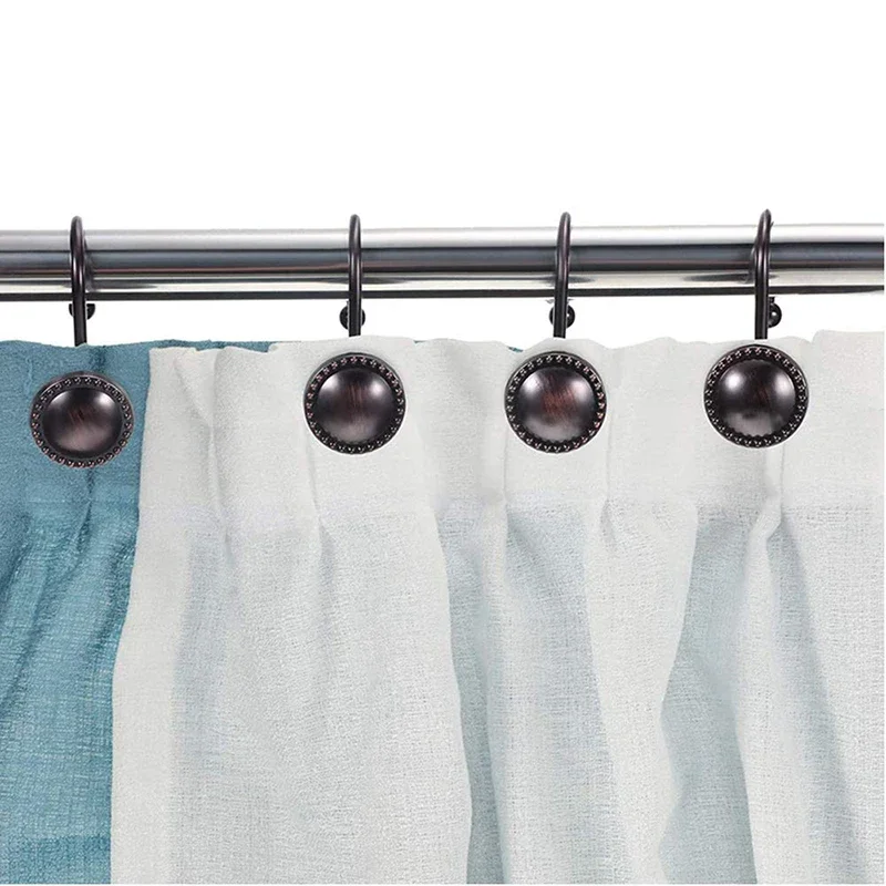 12PCS Antique Decorative Shower Curtain Hooks Rustproof Oil Rubbed Bronze Curtain Ring for Bathroom Curtains Rod