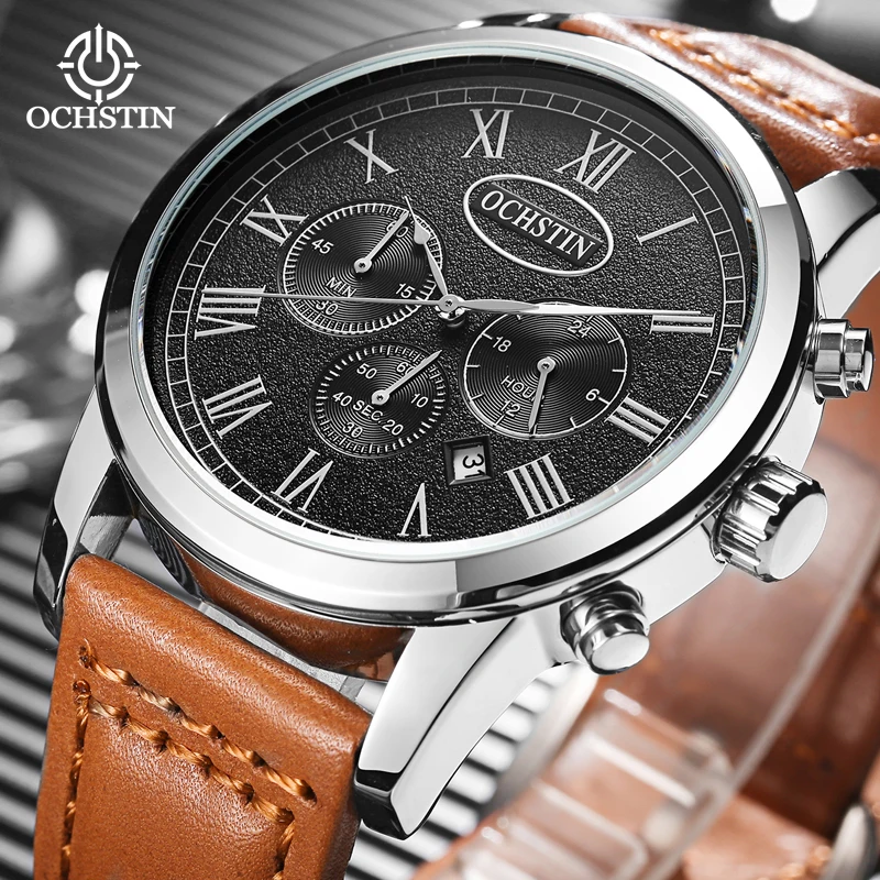 OCHSTIN Voyager Series Multi-functional Quartz Watch Multi-color Choice Life Waterproof Men's Leather Quartz Clock New Fashion